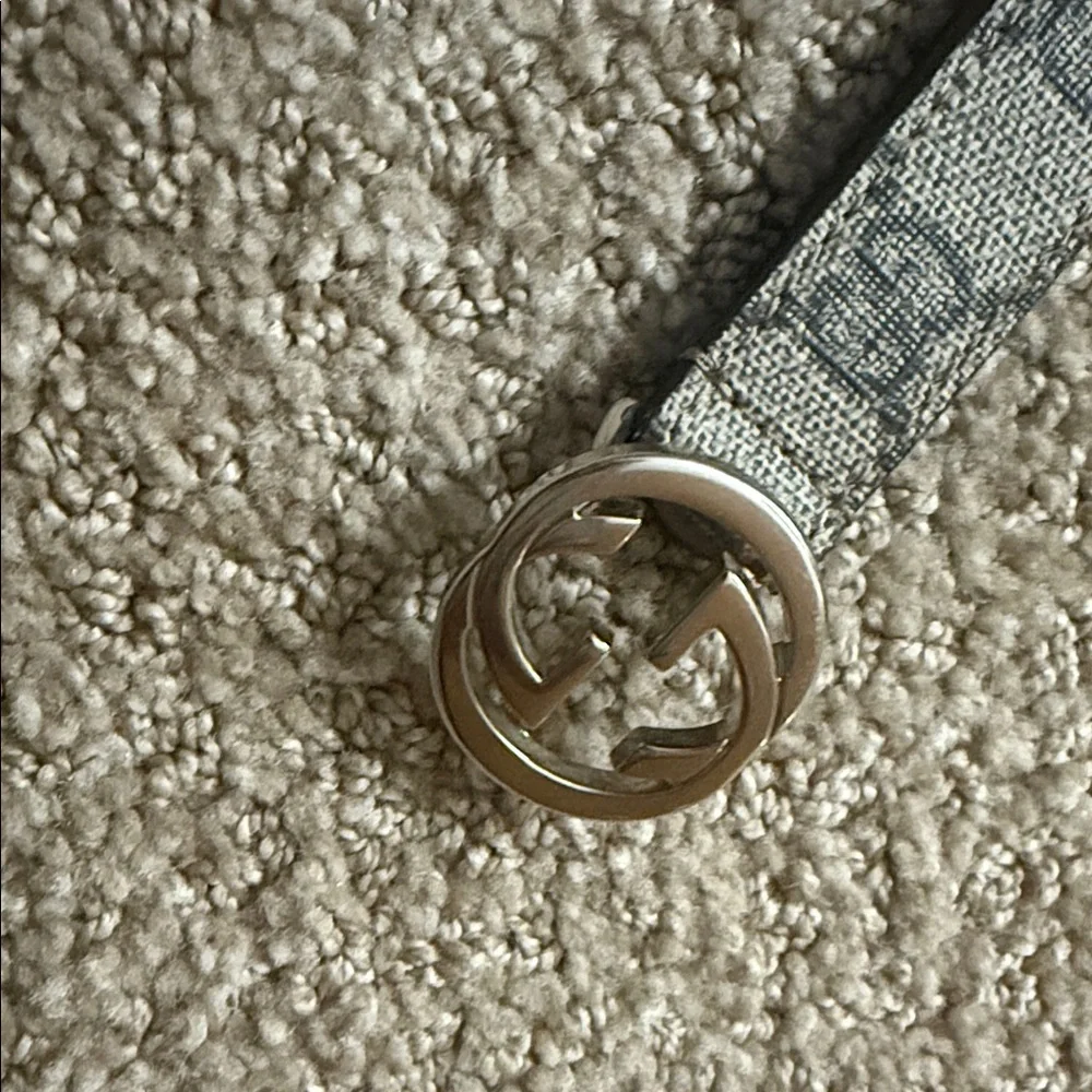 Designer Monogram Belt with Gold Buckle (Gucci)
